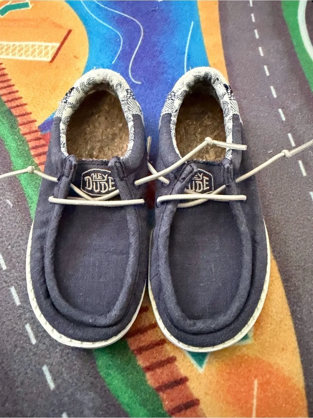 Hey Dude Navy Blue Canvas Slip-Ons with White Laces size 9